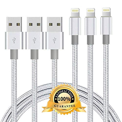 Black 3M 3-Pack CableCord 10 Feet Nylon Braided USB Lightning Charging Cable/Data Sync USB Compatible for iPhoneX Case/8/8 Plus/7/7 Plus/6/6s Plus,iPad Mini 